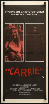 6h0350 CARRIE Aust daybill R80s Stephen King, Spacek before and after her bloodbath at the prom!