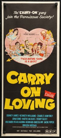 6h0352 CARRY ON LOVING Aust daybill 1971 Sidney James, English comedy, different wacky art!