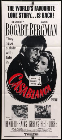 6h0354 CASABLANCA Aust daybill R1980s Humphrey Bogart, Ingrid Bergman, Michael Curtiz classic!