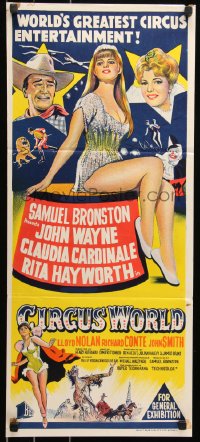 6h0362 CIRCUS WORLD Aust daybill 1965 Claudia Cardinale, John Wayne, completely different art!