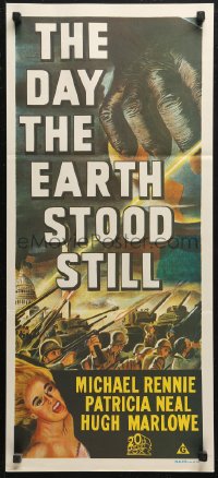 6h0368 DAY THE EARTH STOOD STILL Aust daybill R1970s Robert Wise, art of giant hand & Patricia Neal!