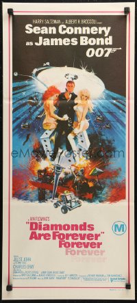 6h0375 DIAMONDS ARE FOREVER Aust daybill 1971 art of Connery as James Bond by Robert McGinnis!