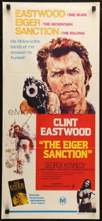 6h0384 EIGER SANCTION Aust daybill 1975 Eastwood's lifeline was held by the assassin he hunted!