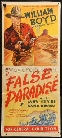 6h0387 FALSE PARADISE Aust daybill 1948 William Boyd as Hopalong Cassidy, cool western artwork!