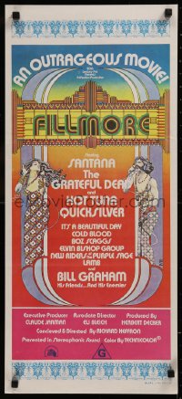 6h0393 FILLMORE Aust daybill 1972 Grateful Dead, Santana, rock & roll concert, cool Byrd art!