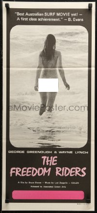 6h0398 FREEDOM RIDERS Aust daybill 1972 completely naked Aussie surfer girl, black design!