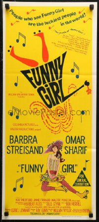 6h0400 FUNNY GIRL Aust daybill 1969 hand litho of Barbra Streisand, directed by William Wyler!