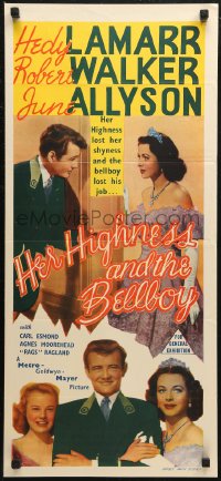 6h0419 HER HIGHNESS & THE BELLBOY Aust daybill 1946 Hedy Lamarr, Robert Walker, Allyson, ultra rare!