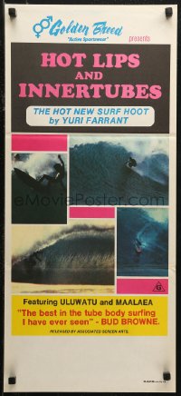 6h0423 HOT LIPS & INNERTUBES Aust daybill 1970s Yuri Farrant Australian surfing documentary!