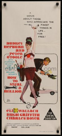 6h0426 HOW TO STEAL A MILLION Aust daybill 1966 art of sexy Audrey Hepburn & Peter O'Toole!