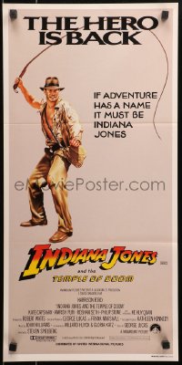 6h0431 INDIANA JONES & THE TEMPLE OF DOOM Aust daybill 1984 art of Harrison Ford, the hero is back!