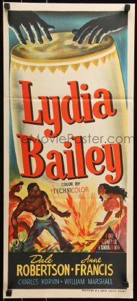 6h0450 LYDIA BAILEY Aust daybill 1953 Dale Robertson & Anne Francis dance to the beat of voodoo drums!