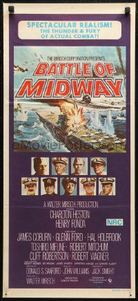6h0458 MIDWAY Aust daybill 1976 Charlton Heston, Henry Fonda, dramatic naval battle art!