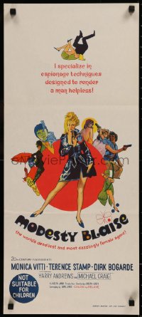 6h0459 MODESTY BLAISE Aust daybill 1966 Bob Peak art of sexiest female secret agent Monica Vitti!