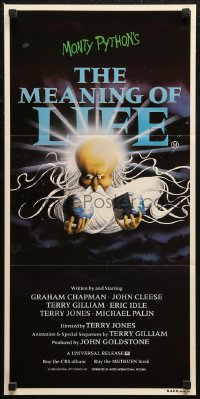 6h0460 MONTY PYTHON'S THE MEANING OF LIFE Aust daybill 1983 wacky art of God creating Earth!