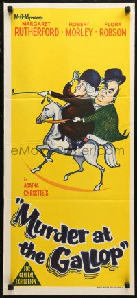 6h0466 MURDER AT THE GALLOP Aust daybill 1963 wacky art of English detective Margaret Rutherford!