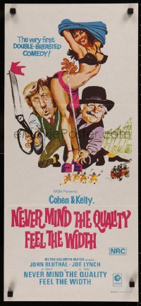 6h0469 NEVER MIND THE QUALITY FEEL THE WIDTH Aust daybill 1967 musical comedy, completely different!