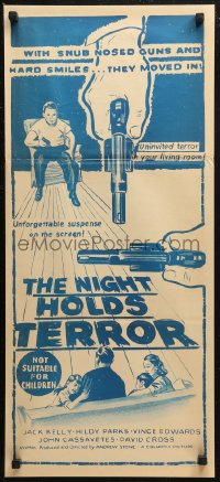 6h0473 NIGHT HOLDS TERROR Aust daybill 1955 a gasp in your throat and a gun at your back!