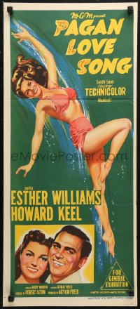6h0481 PAGAN LOVE SONG Aust daybill 1951 Keel, art of sexy tropical Esther Williams swimming!
