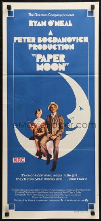 6h0482 PAPER MOON Aust daybill 1973 great image of smoking Tatum O'Neal with dad Ryan O'Neal!