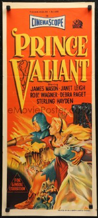 6h0488 PRINCE VALIANT Aust daybill 1954 art of Robert Wagner in armor & sexy Janet Leigh!