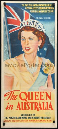 6h0493 QUEEN IN AUSTRALIA Aust daybill 1954 wonderful artwork of Queen Elizabeth II, ultra rare!