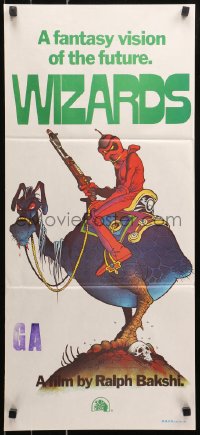 6h0551 WIZARDS Aust daybill 1977 Ralph Bakshi directed, cool fantasy art by William Stout!