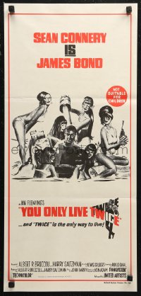 6h0554 YOU ONLY LIVE TWICE Aust daybill R1980s art of Sean Connery as James Bond w/sexy girls!