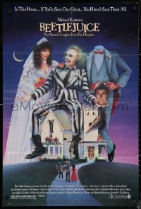 6h0641 BEETLEJUICE 1sh 1988 Tim Burton, Ramsey art of Michael Keaton, Baldwin & Geena Davis!