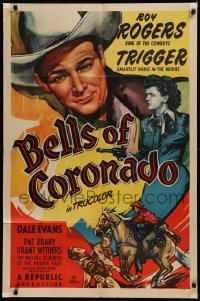 6h0646 BELLS OF CORONADO 1sh 1950 cool art of Roy Rogers, Dale Evans, & Trigger!