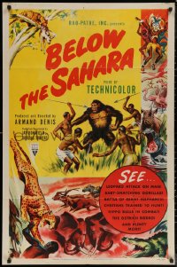 6h0648 BELOW THE SAHARA 1sh 1953 great giant ape image vs. tribesmen artwork!