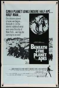 6h0650 BENEATH THE PLANET OF THE APES 1sh 1970 sequel, different images on blue background, rare!
