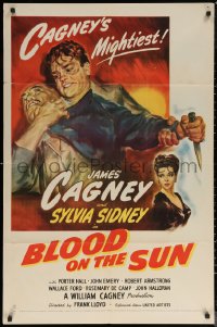 6h0685 BLOOD ON THE SUN 1sh 1945 great artwork of James Cagney in fight, plus sexy Sylvia Sidney!