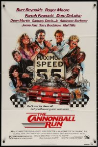 6h0724 CANNONBALL RUN 1sh 1981 Burt Reynolds, Farrah Fawcett, Drew Struzan car racing art!