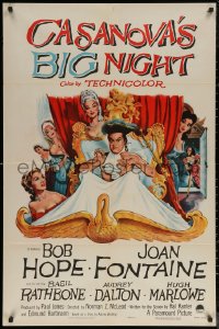 6h0730 CASANOVA'S BIG NIGHT 1sh 1954 wacky artwork of Bob Hope in bed, Joan Fontaine!
