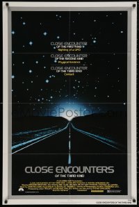6h0754 CLOSE ENCOUNTERS OF THE THIRD KIND 1sh 1977 Spielberg's sci-fi classic, silver border design!