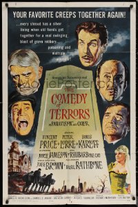 6h0762 COMEDY OF TERRORS 1sh 1964 Boris Karloff, Peter Lorre, Vincent Price, Joe E. Brown, Tourneur!