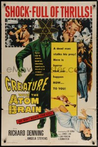6h0773 CREATURE WITH THE ATOM BRAIN 1sh 1955 cool sci-fi art of dead man stalking his prey!