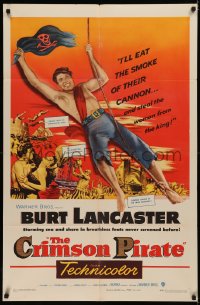 6h0777 CRIMSON PIRATE 1sh 1952 great image of barechested Burt Lancaster swinging on rope!