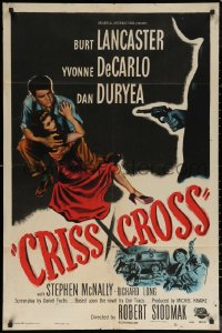 6h0778 CRISS CROSS 1sh 1948 artwork of Burt Lancaster & Yvonne De Carlo, film noir!