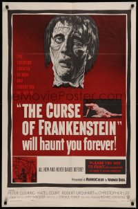 6h0785 CURSE OF FRANKENSTEIN 1sh 1957 cool close up artwork of Christopher Lee as the monster!