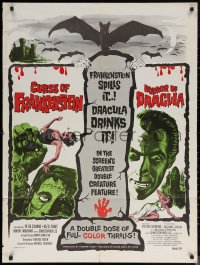 6h0786 CURSE OF FRANKENSTEIN /HORROR OF DRACULA 1sh 1964 great artwork from Hammer horror double bill!