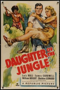 6h0792 DAUGHTER OF THE JUNGLE 1sh 1949 art of Lois Hall carried in Africa + fake native with spear!