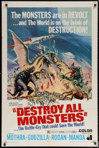 6h0808 DESTROY ALL MONSTERS 1sh 1969 Ishiro Honda's Kaiju Soshingeki, Godzilla, King Ghidorah!