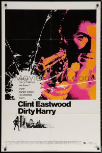 6h0813 DIRTY HARRY 1sh 1971 art of Clint Eastwood pointing his .44 magnum, Don Siegel crime classic!