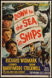 6h0826 DOWN TO THE SEA IN SHIPS 1sh 1949 Soligo art of Widmark, Barrymore & Stockwell!