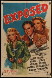 6h0863 EXPOSED 1sh 1947 artwork of Adele Mara with gun, Robert Scott, & Lorna Gray + dead body!