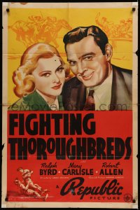 6h0874 FIGHTING THOROUGHBREDS 1sh 1939 close-up art of Ralph Byrd, Mary Carlisle, horse racing!