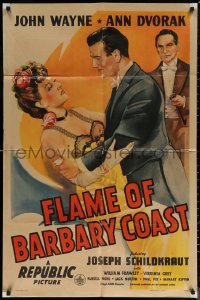6h0883 FLAME OF BARBARY COAST 1sh 1945 romantic art of John Wayne & sexy Ann Dvorak, Schildkraut
