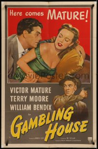 6h0919 GAMBLING HOUSE 1sh 1951 art of Victor Mature lusting after Terry Moore, William Bendix!
